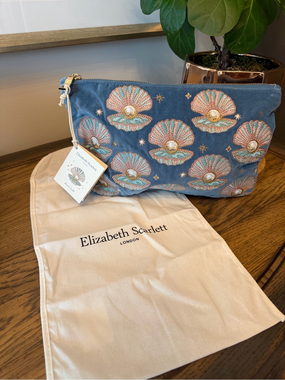 Elizabeth Scarlett Blue Embroidered Shell Clutch